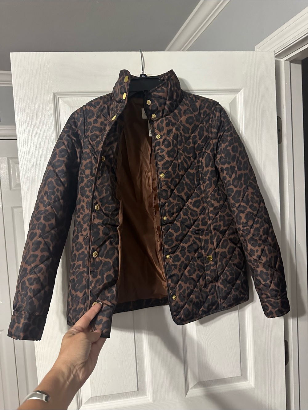 NWT St. John's Bay Brown and Black Leopard Quilted Puffer Jacket - Picture 4 of 16